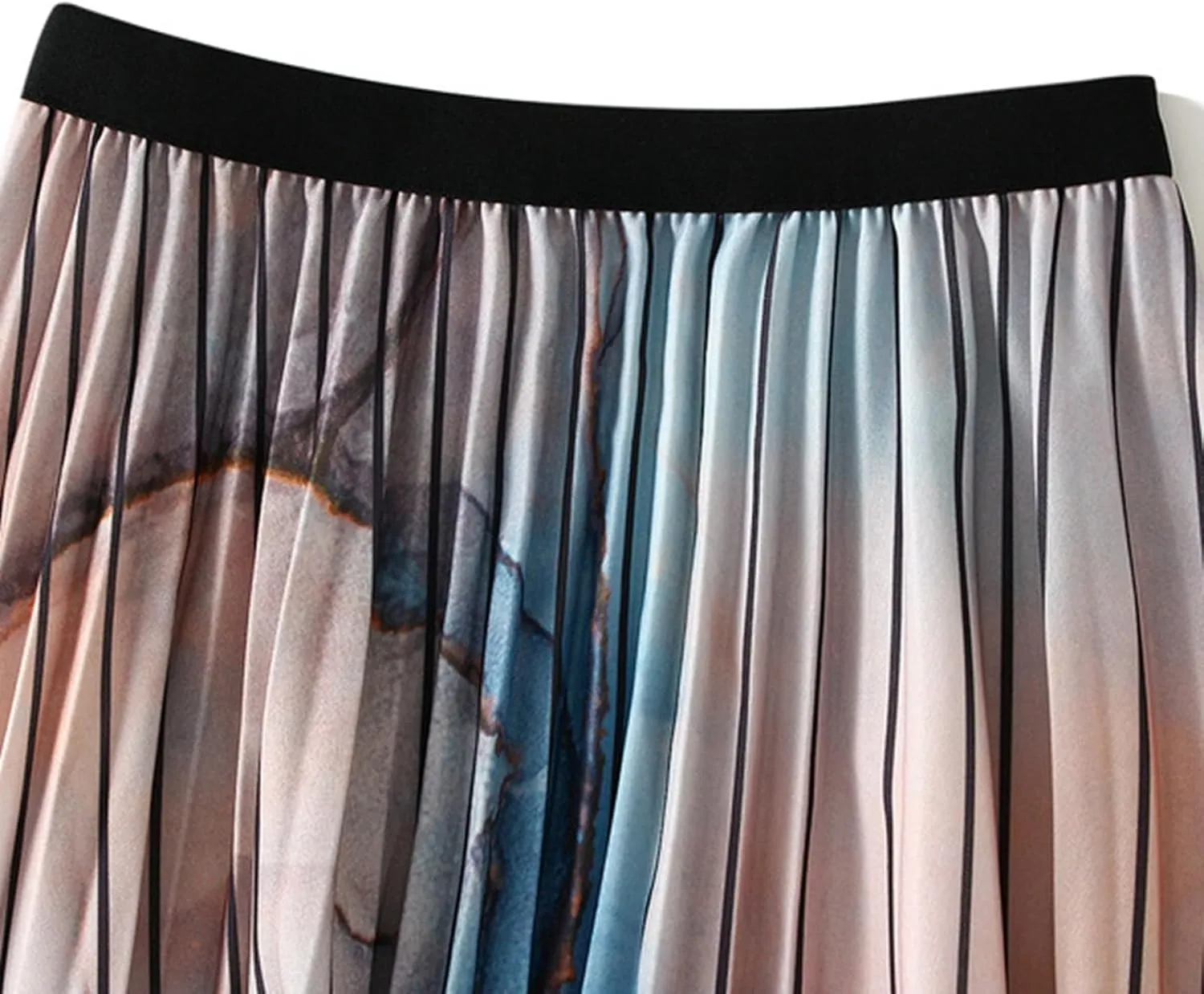 Women's High Waisted Pleated Skirt with Vintage Gradual Printing Versatile and Flattering Midi Skirt Womens Jean