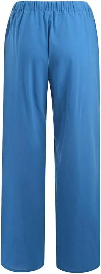 Womens Linen Pants Casual Loose Wide Leg Pants High Elastic Waist Drawstring Flowy Palazzo Pants Summer Beach Pants