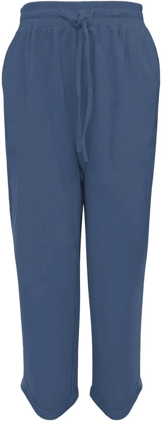 Womens Linen Pants Color Cotton Elastic Long Pants Beach Leisure Trousers Linen Business Work Casual Flowy