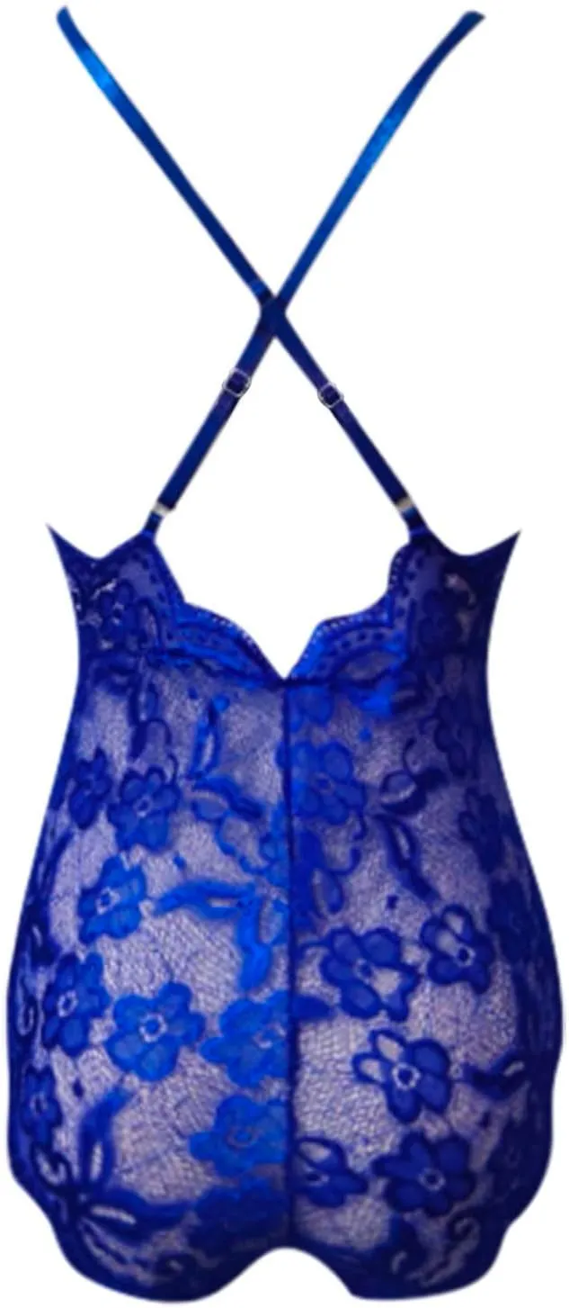 Womens Lingerie Lace Babydoll Sexy Floral Embroidery Sheer Spaghetti Strap Cute Tights Nightwear Underwear