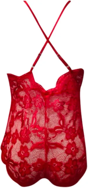 Womens Lingerie Lace Babydoll Sexy Floral Embroidery Sheer Spaghetti Strap Cute Tights Nightwear Underwear
