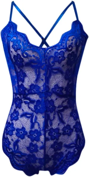 Womens Lingerie Lace Babydoll Sexy Floral Embroidery Sheer Spaghetti Strap Cute Tights Nightwear Underwear