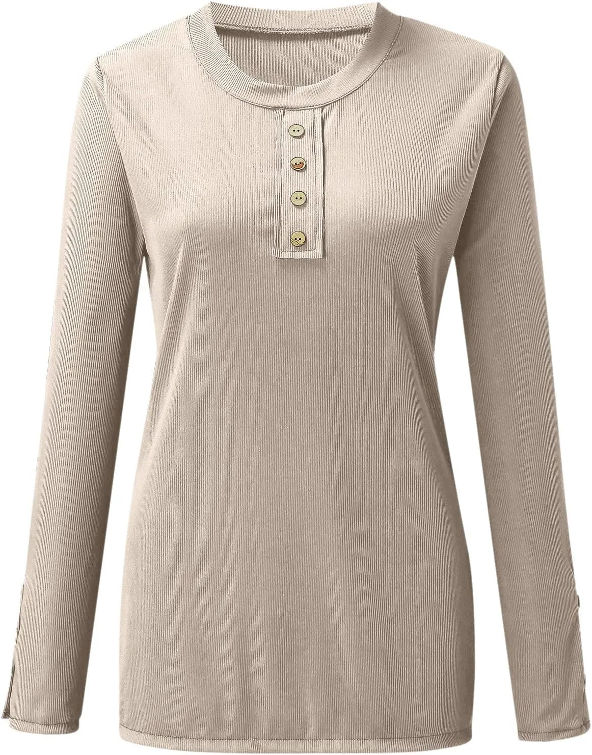 Womens Long Sleeve Henley Shirts 2024 Fall Fashion U Neck Basic Button Up Shirts Casual Comfy Slim Fit Pullover Tops