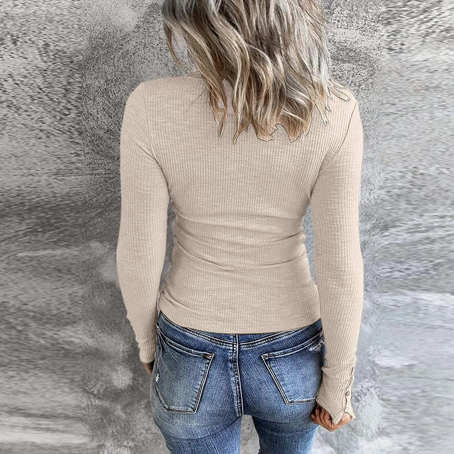 Womens Long Sleeve Henley Shirts 2024 Fall Fashion U Neck Basic Button Up Shirts Casual Comfy Slim Fit Pullover Tops