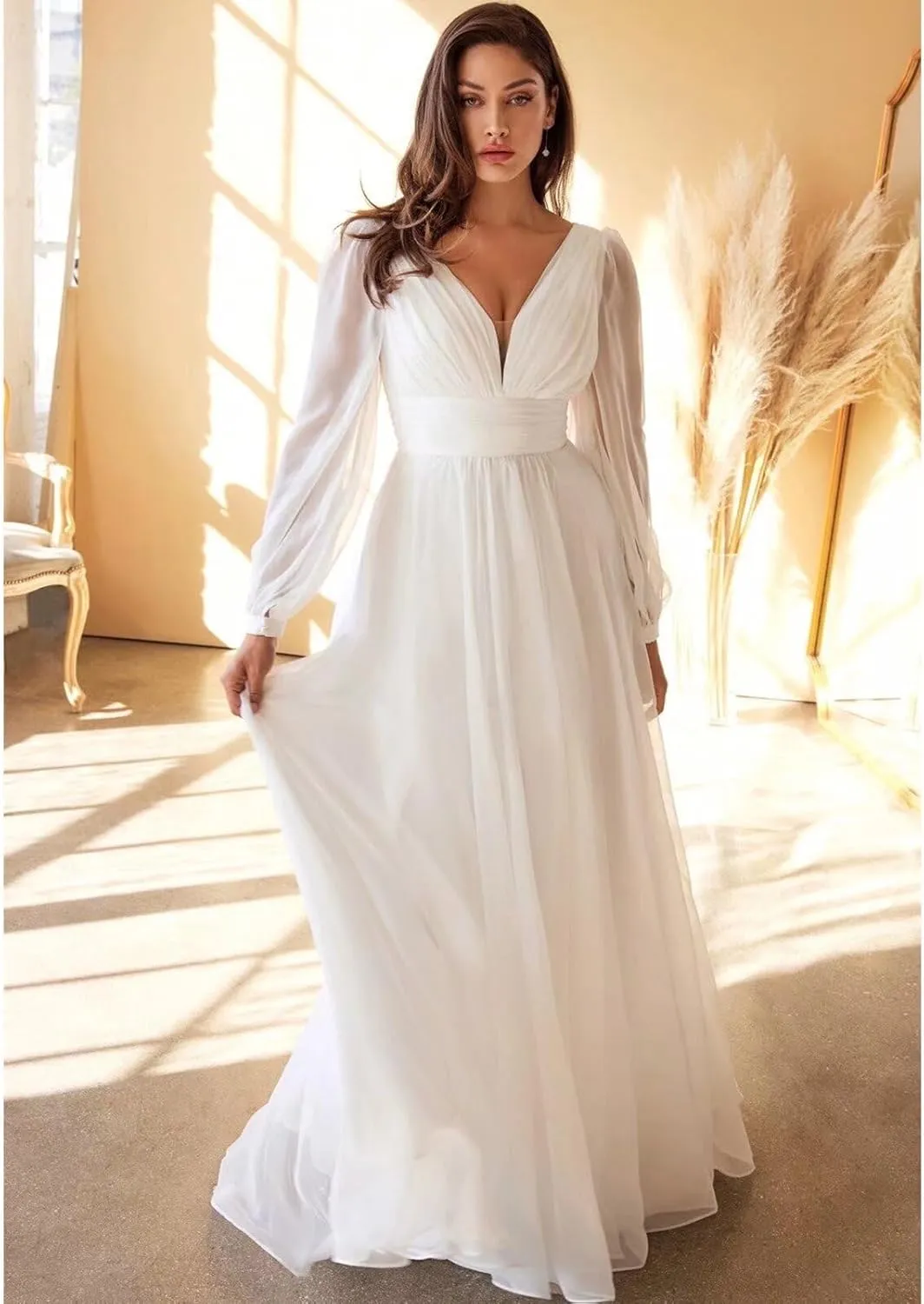 Women's Long Wedding Dresses with Train 2025 Beach Bohemian Bridal Gowns for Bride