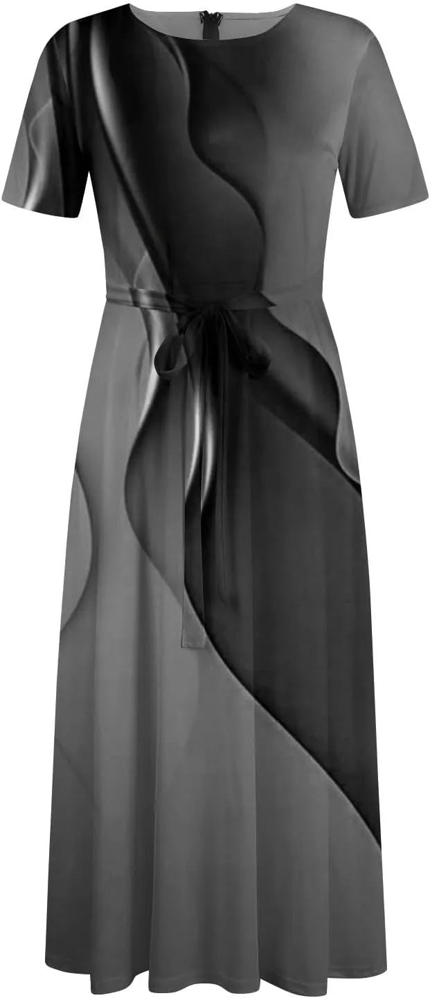 Women's Maxi Dresses Summer Casual Loose Trendy Short Sleeve Floral Print Solid Flowy Dress 2025 Plus Size, XL-5XL
