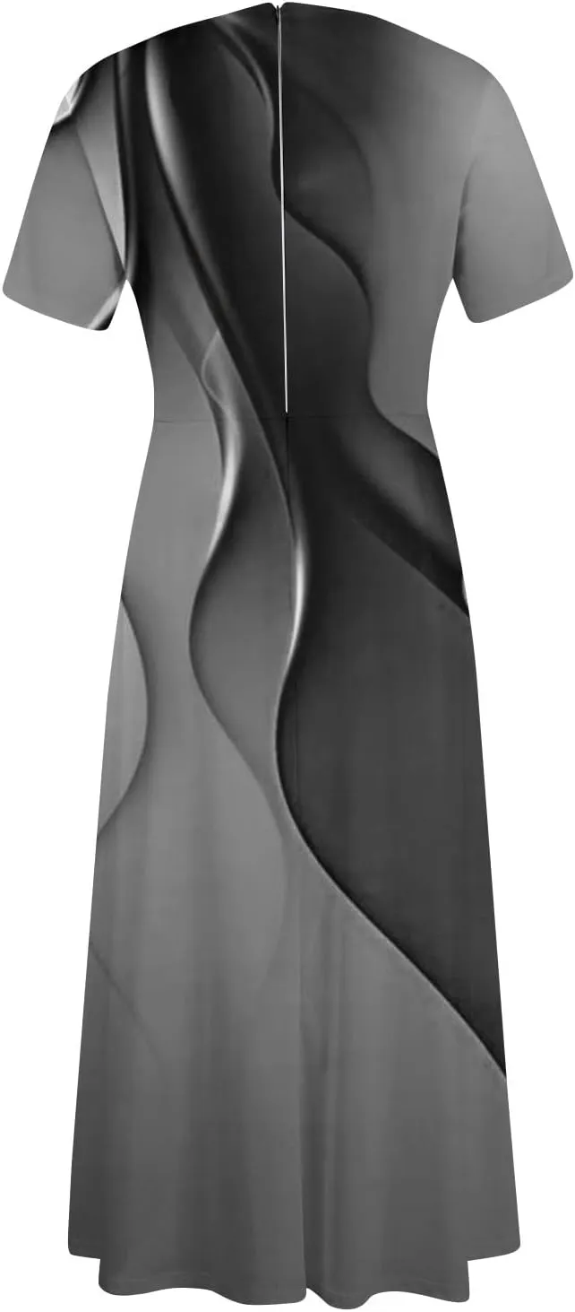Women's Maxi Dresses Summer Casual Loose Trendy Short Sleeve Floral Print Solid Flowy Dress 2025 Plus Size, XL-5XL