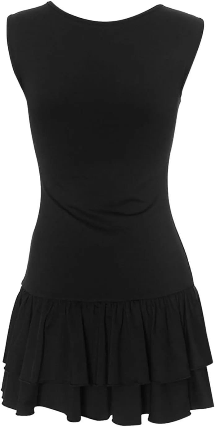Womens Mini Dress Double Layered Ruffle Ruched Tiered Skirt Bodycon Sleeveless Tank Slim Fit Long Bridesmaid