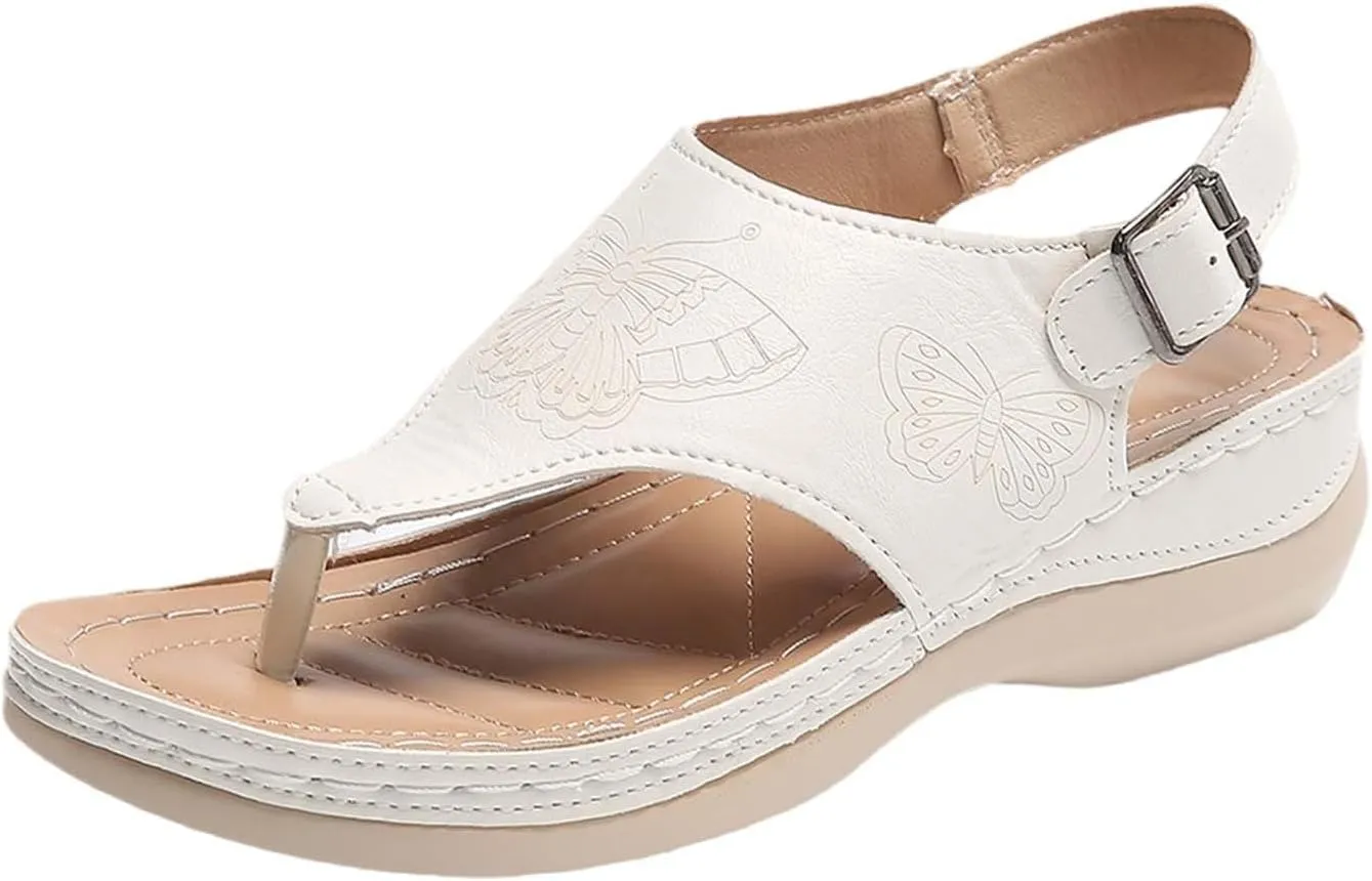 Women's Orthopedic Arch Support Sandals Fashion Orthotic Flip Flops Ladies Slip On Lightweight Athletic Yoga Mat Cushion Thong Sandals Adjustable Buckle Ankle Strap Shoes