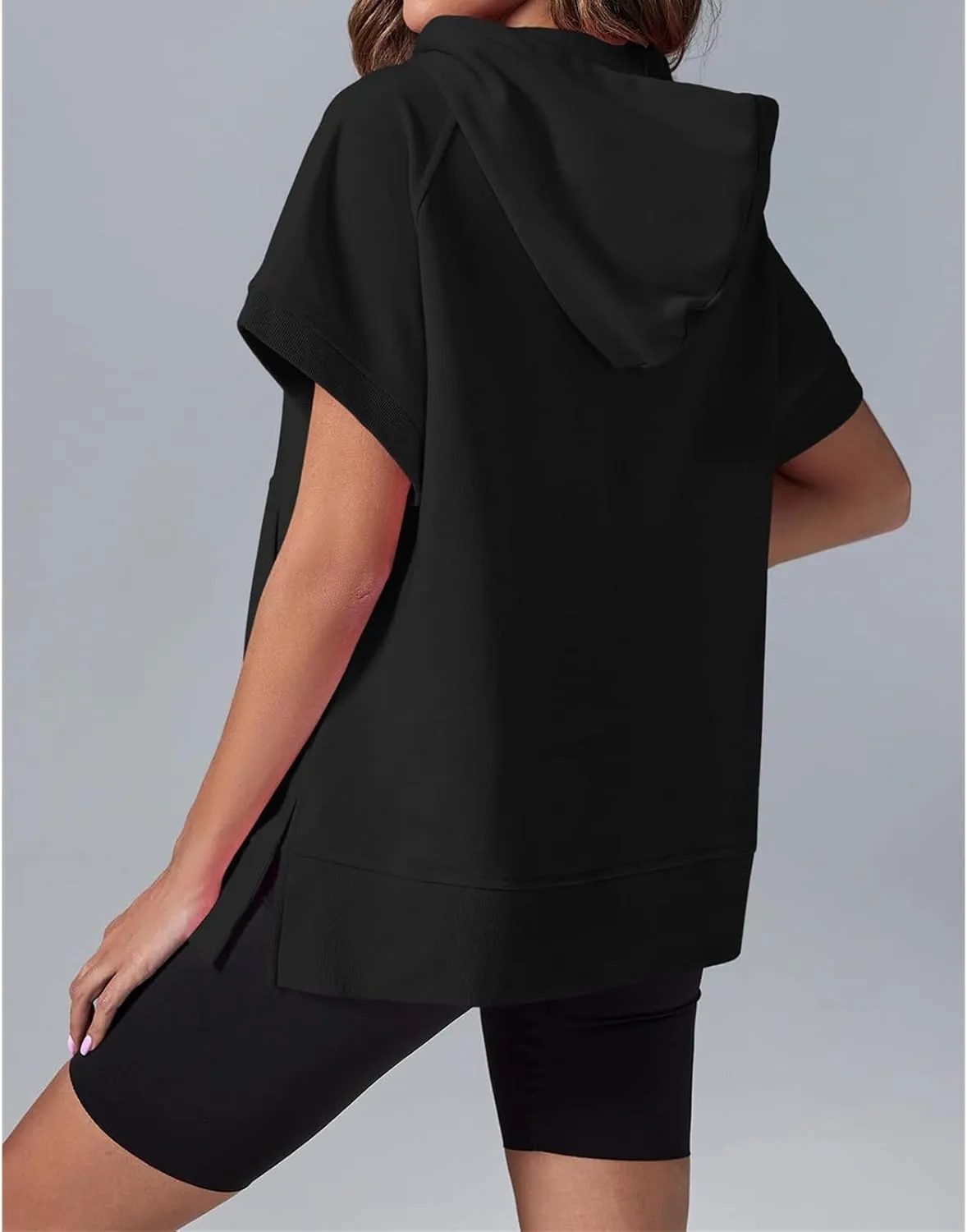 Womens Oversized Half Zip Hoodies Short Sleeve Sweatshirts Casual Loose Fit Shirts Summer Pullover Tops with Pockets