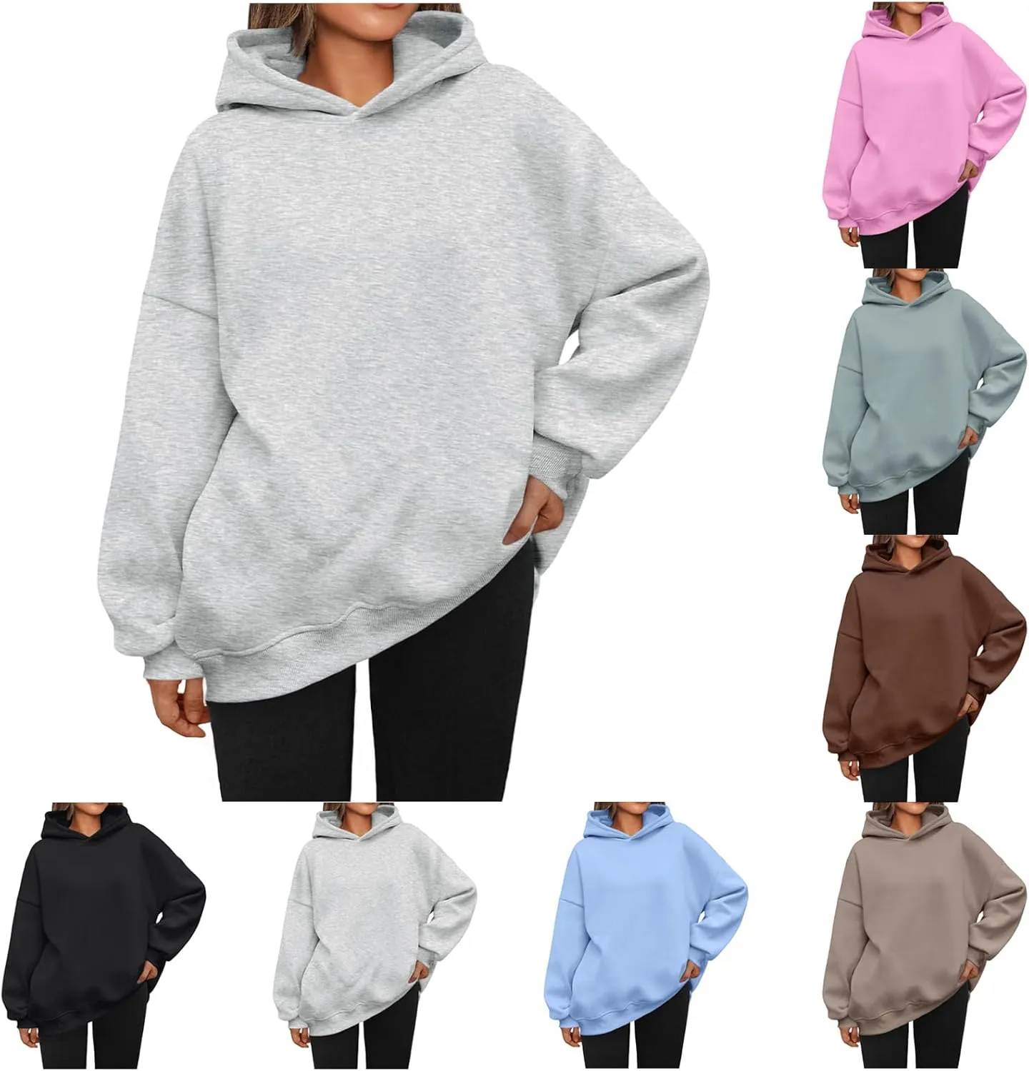 Womens Oversized Hoodies Casual Long Sleeve Hooded Sweatshirts Soft Comfy Solid Fleece Pullover Tops with Pocket