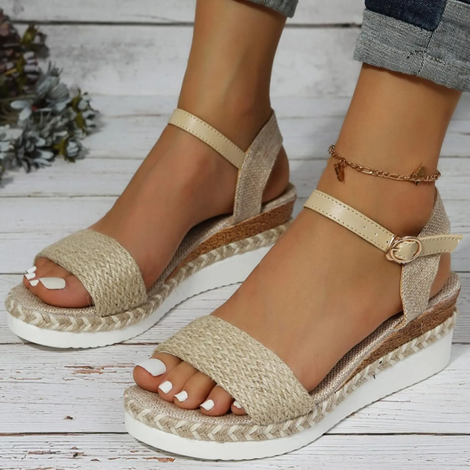 Women's Platform Wedge Sandals Wedge Sandals for Women Walking Beach Soft Sandal Arch Support Slip on Summer