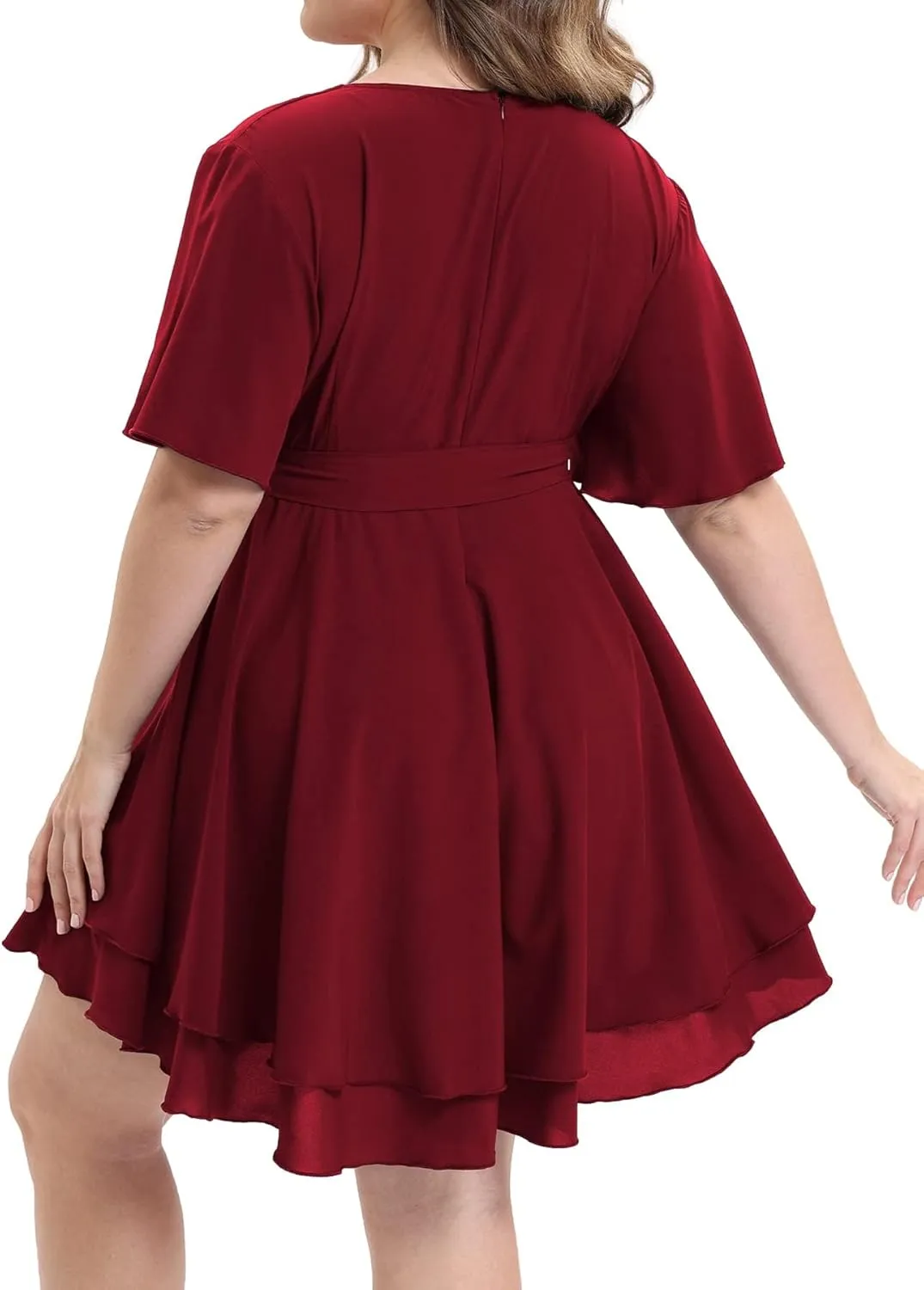 Womens Plus Size Dress Summer Short Sleeve V Neck Wrap Dress Casual Dressy Cocktail Party Mini Dresses