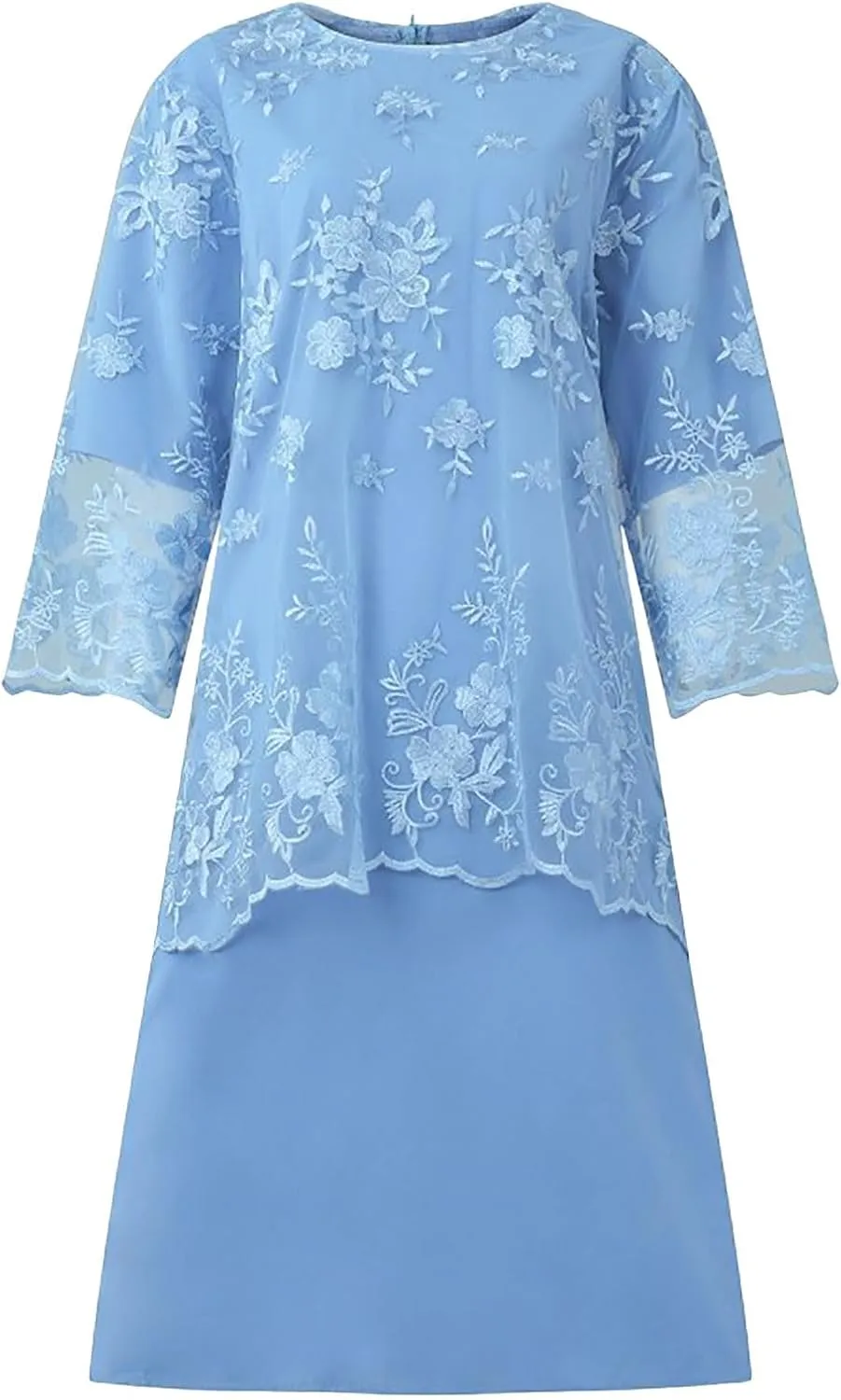 Women's Plus Size Lace Dress 3/4 Sleeve Elegant Mother of The Bride Dresses Formal Evening Party Outfit