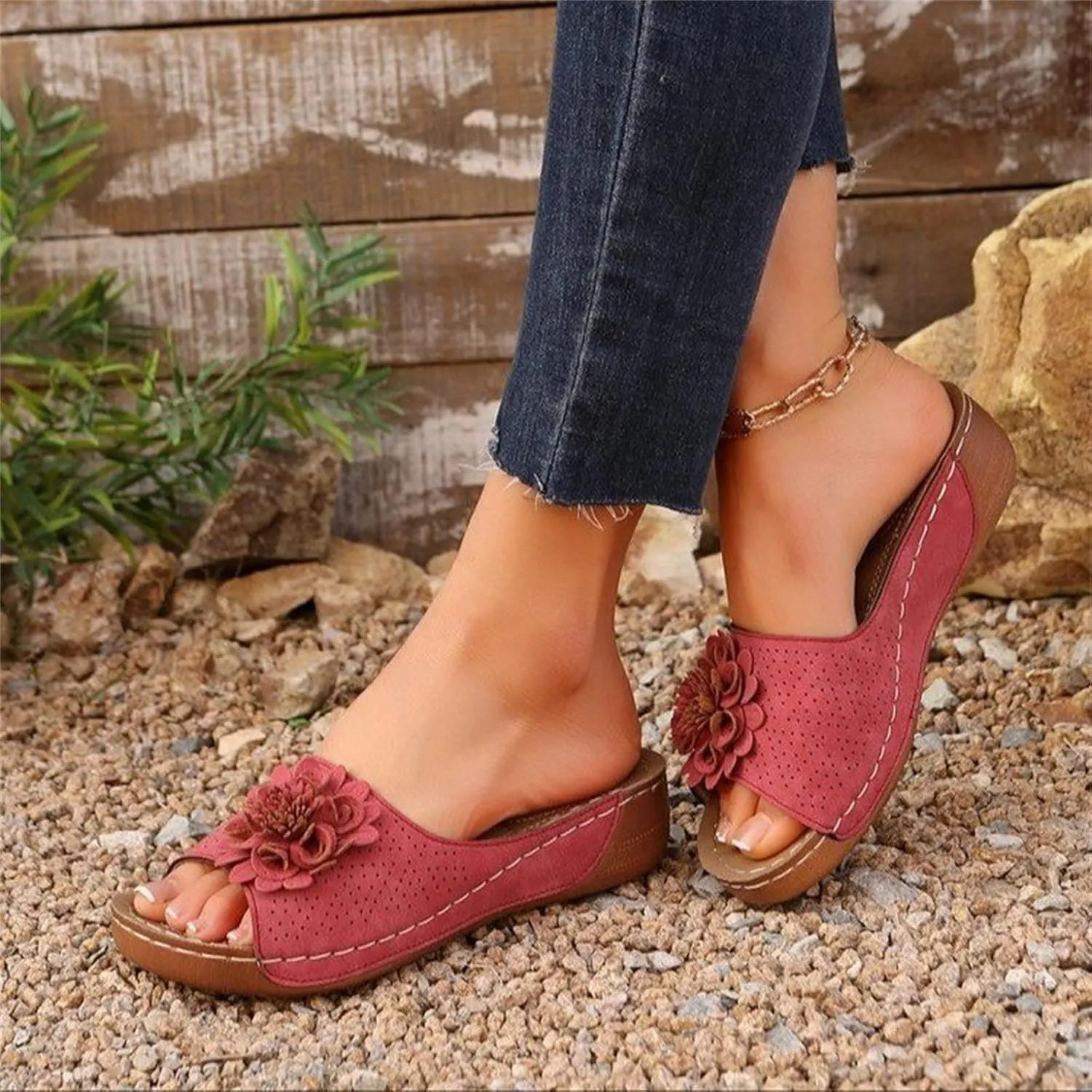 Women's Sandals Open Toe Flowers Arch Support Orthopedic Sandals Wedge Platform Roman Slippers Casual Summer Comfortable Beach Shoes