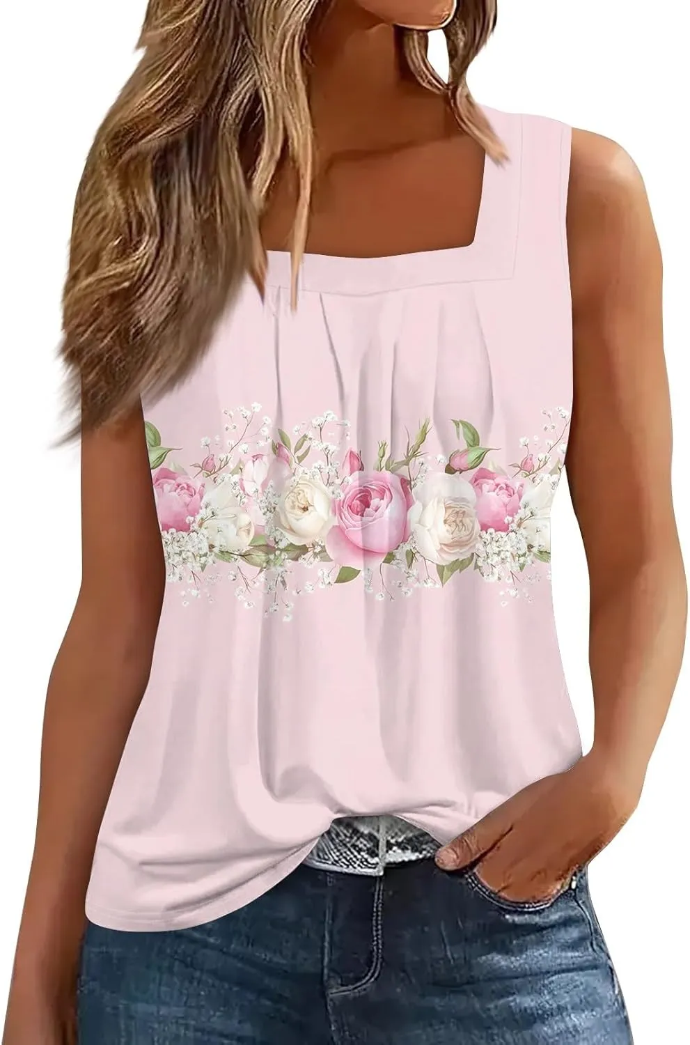 Women's Sleeveless Blouses Tank Tops Summer Outfits 2025 Square Neck Casual Shirts Blouses Tank Top, S-3XL