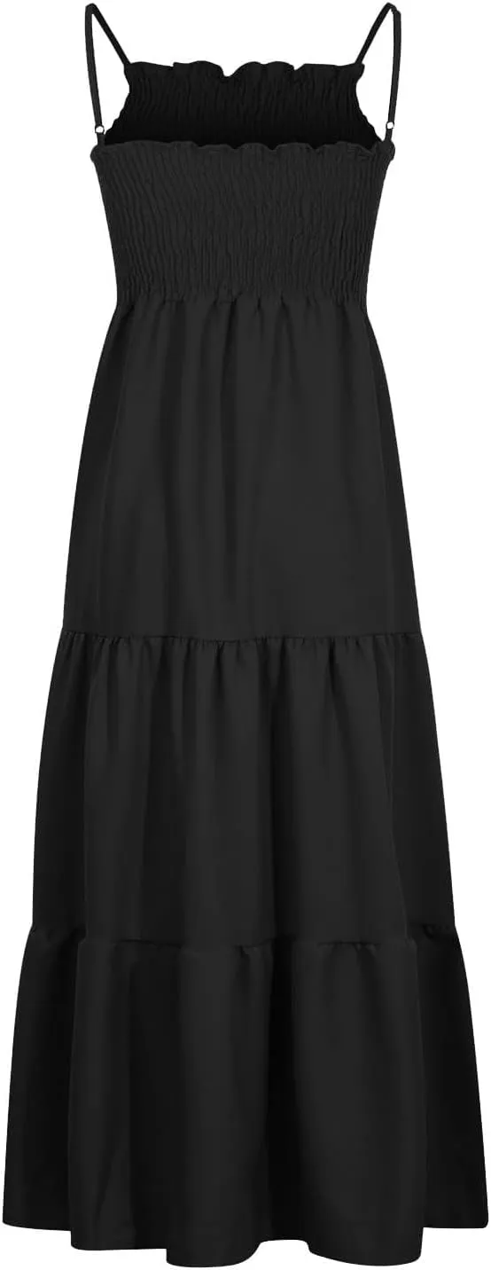 Women's Spring Dress Sleeveless Strapless Halter 2024 Casual Loose Solid Color Printed Maxi Dresses, S-3XL