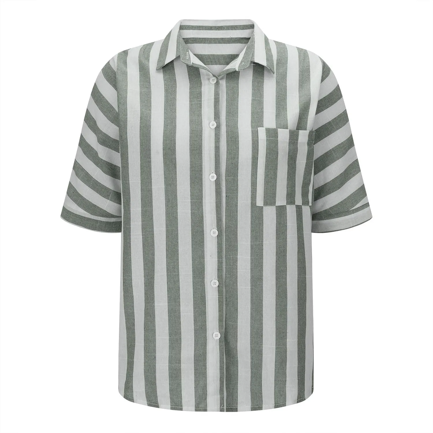 Womens Striped Button Down Shirts Cotton Linen Tunic Tops Short Sleeve Summer Blouses Beach Fashion Clothing 2025