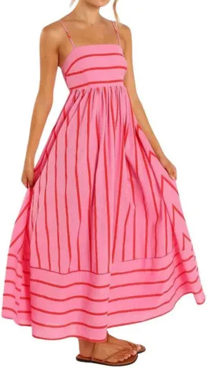 Women's Striped Halter Dress Summer Comfy Beach Sundress Midi Dresses Loose Vacation Long Skirts Casual Outfits