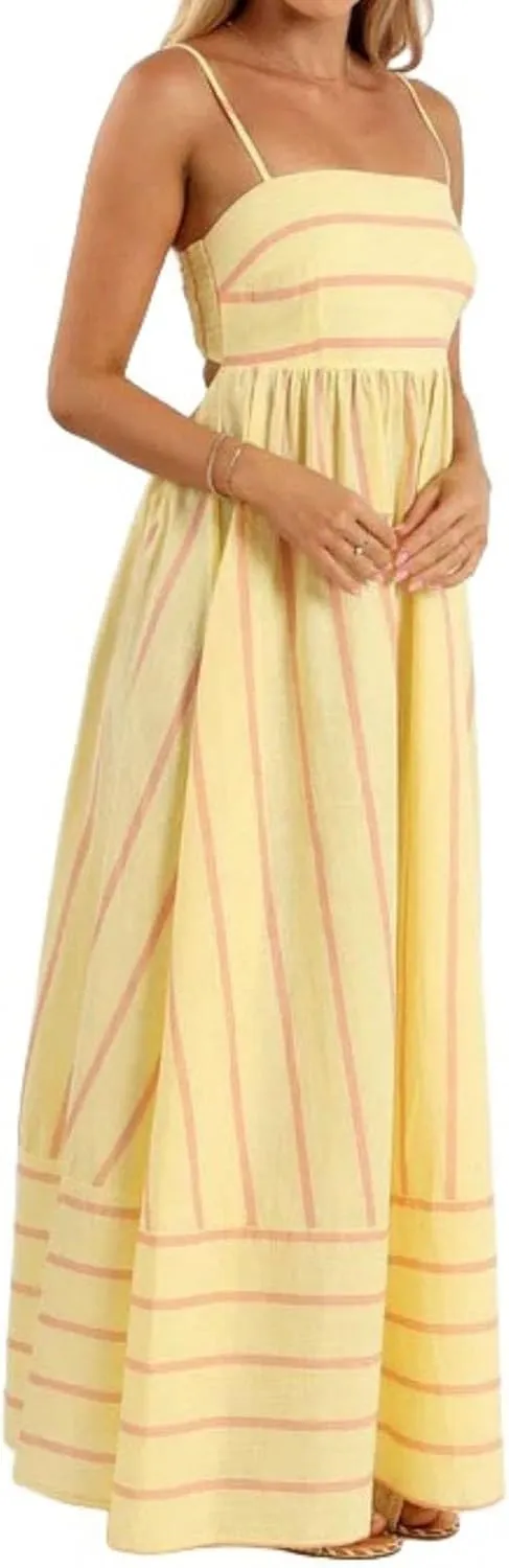 Women's Striped Halter Dress Summer Comfy Beach Sundress Midi Dresses Loose Vacation Long Skirts Casual Outfits
