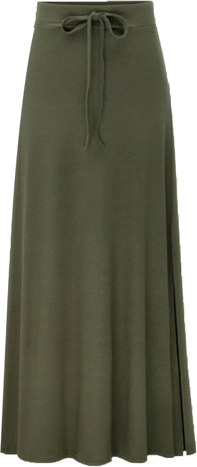 Women's Stylish Comfy Fold-Over Flare Maxi Skirt Beach Long Maxi Skirt Ruched Split High Waist Bodycon Skirt