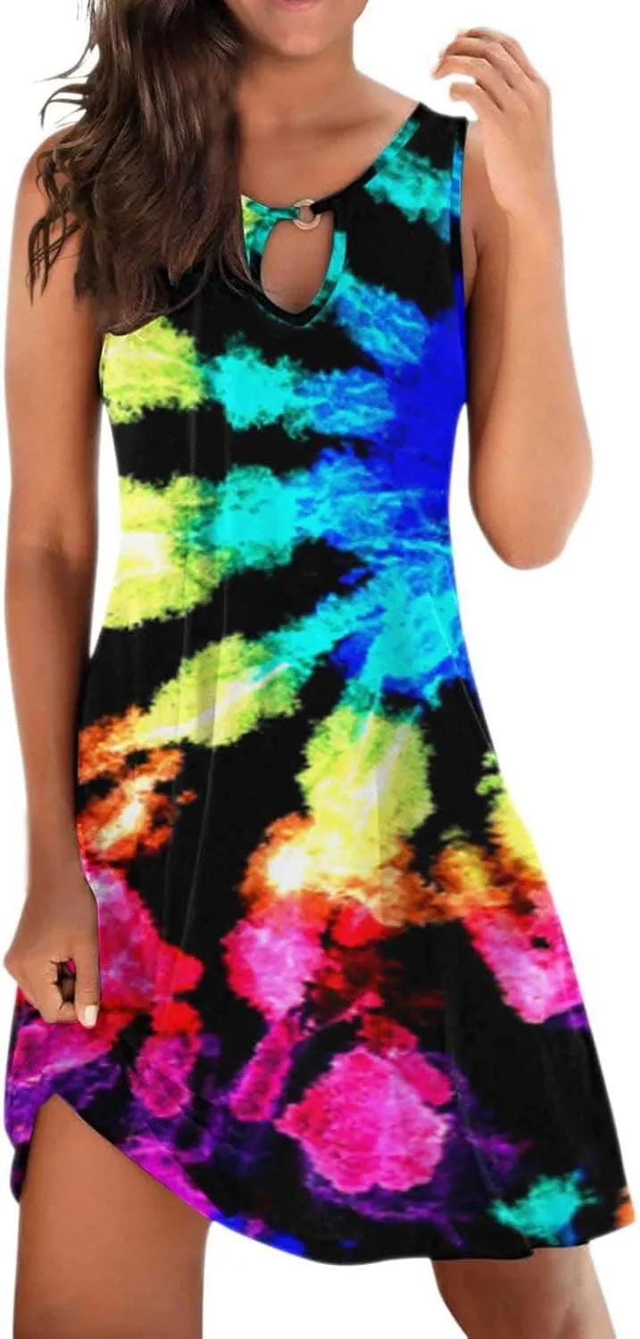Womens Summer Boho Beach Dress Floral Print Short Sleeve Tshirt Dress Casual Loose Sundress Vacation Mini Dress