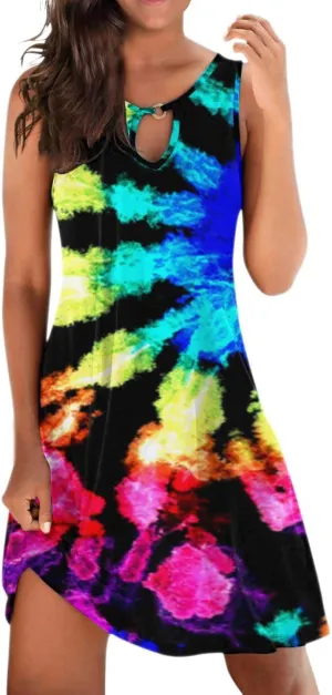 Womens Summer Boho Beach Dress Floral Print Short Sleeve Tshirt Dress Casual Loose Sundress Vacation Mini Dress