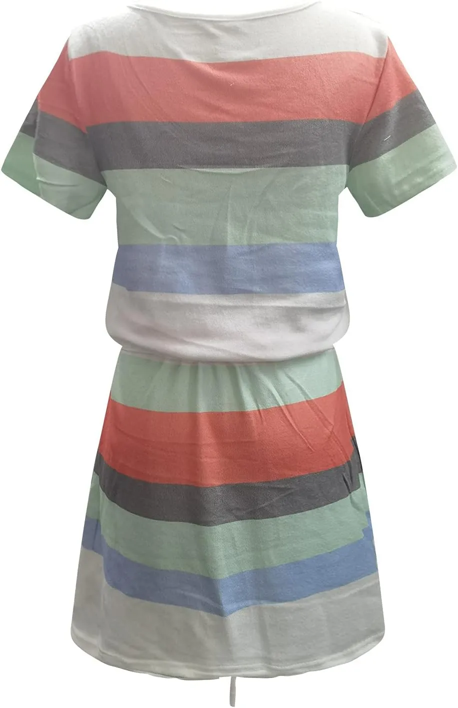 Women's Summer Casual Tank Dress Round-Neck Short Sleeve T-Shirts Dress Bandage Color Block Stripes Loose Sundresses