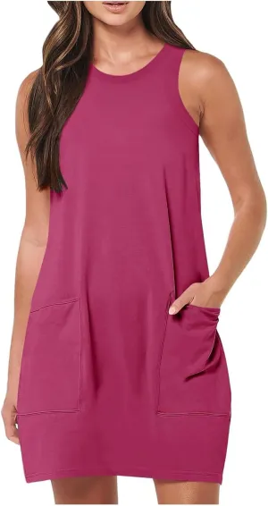 Womens Summer Dress Vacation Sleeveless Tank Crewneck A-Line Midi Dress Flowy Sundress Swing Party Short Dresses