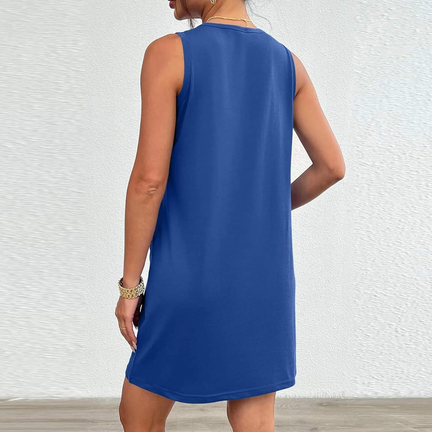 Womens Summer Dress Vacation Sleeveless Tank Crewneck A-Line Midi Dress Flowy Sundress Swing Party Short Dresses