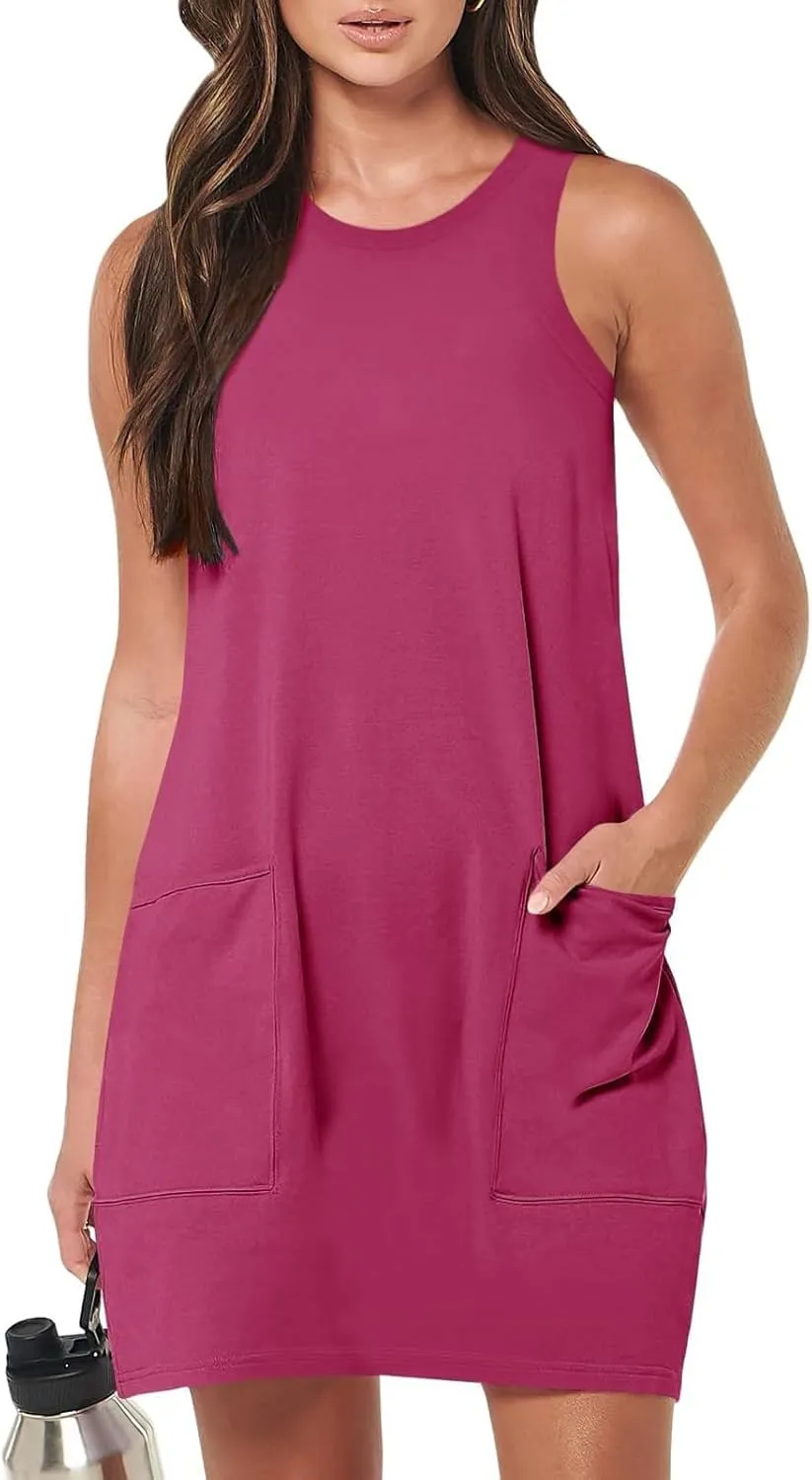 Womens Summer Dress Vacation Sleeveless Tank Crewneck A-Line Midi Dress Flowy Sundress Swing Party Short Dresses