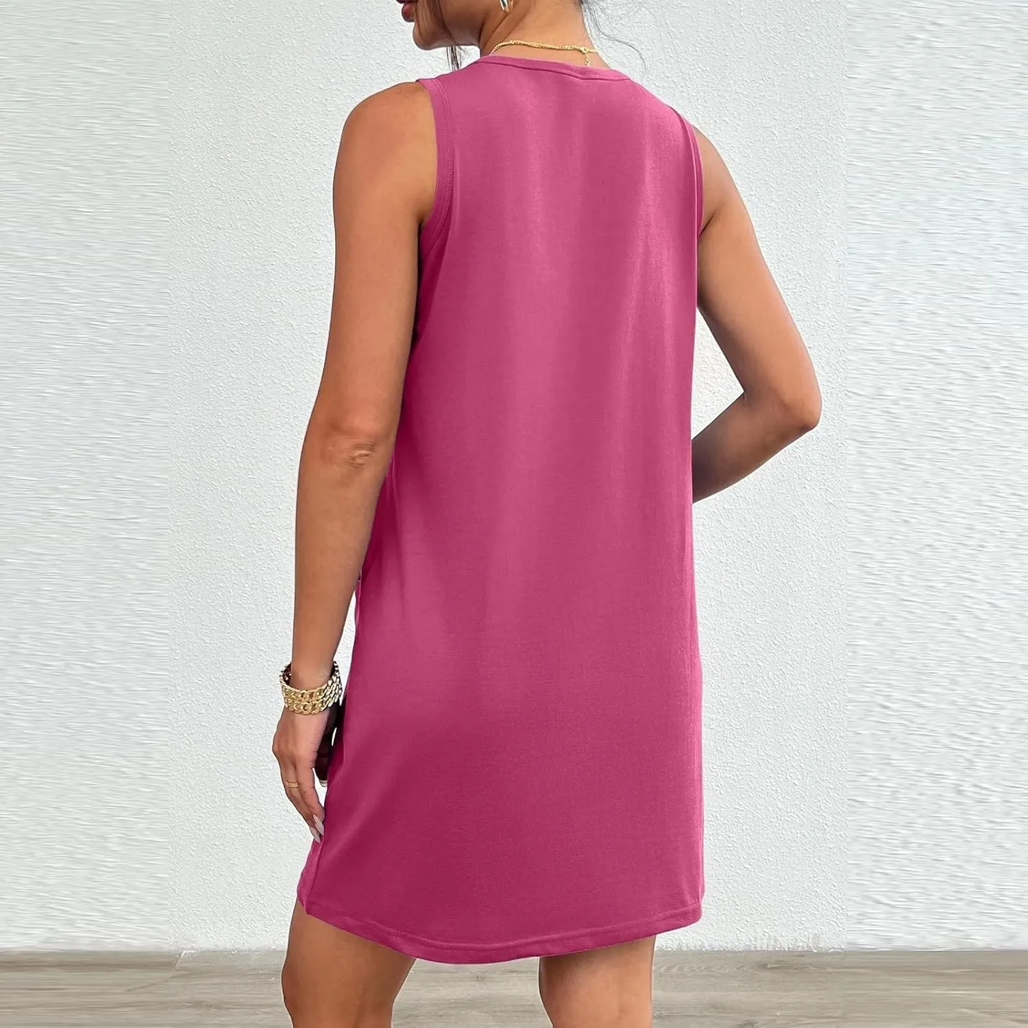 Womens Summer Dress Vacation Sleeveless Tank Crewneck A-Line Midi Dress Flowy Sundress Swing Party Short Dresses