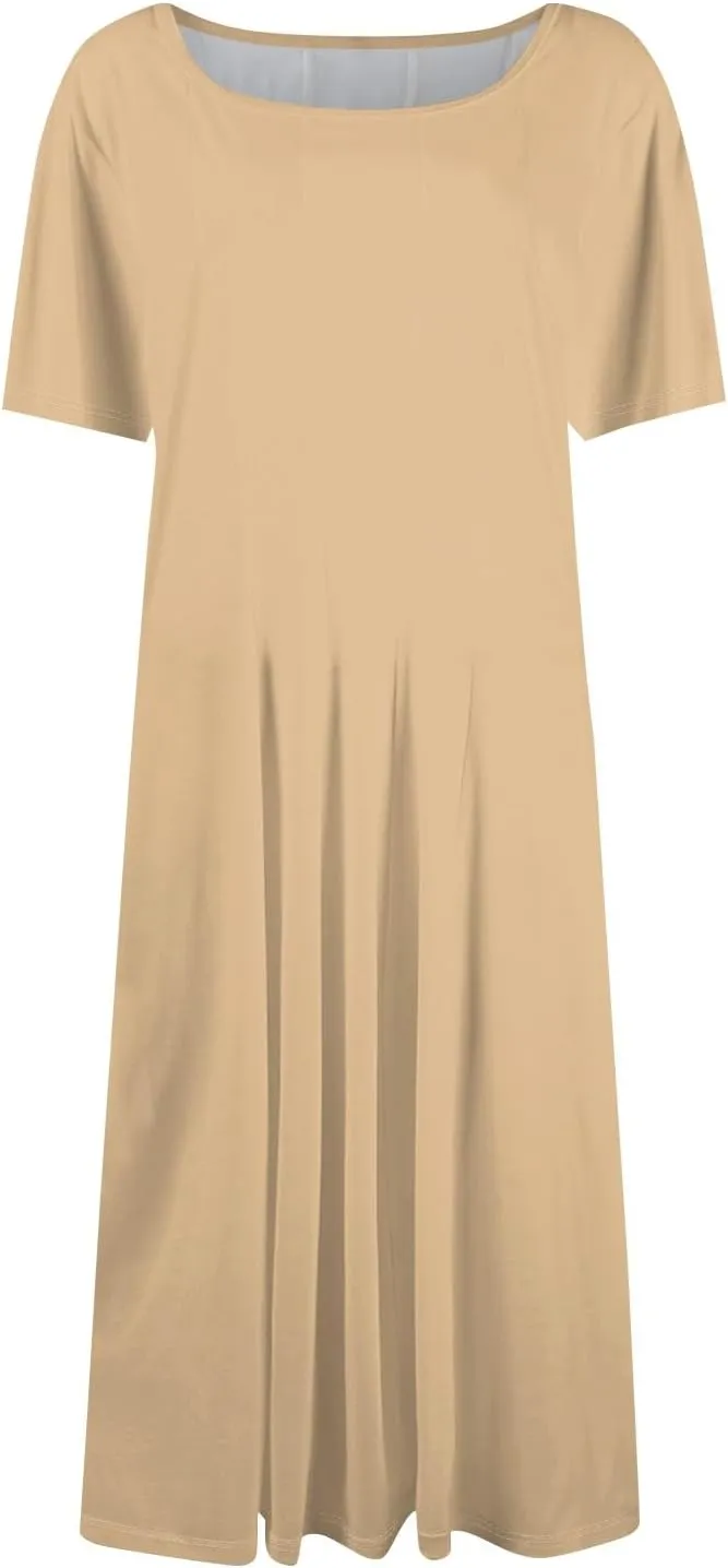 Women's Summer Dresses 2025 Casual Loose Trendy Short Sleeve Crew Neck Solid Color Gradient Midi Dress Plus Size, S-3XL