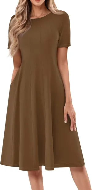 Women's Summer Dresses 2025 Casual Loose Trendy Short Sleeve Crew Neck Solid Color Gradient Midi Dress Plus Size, S-3XL