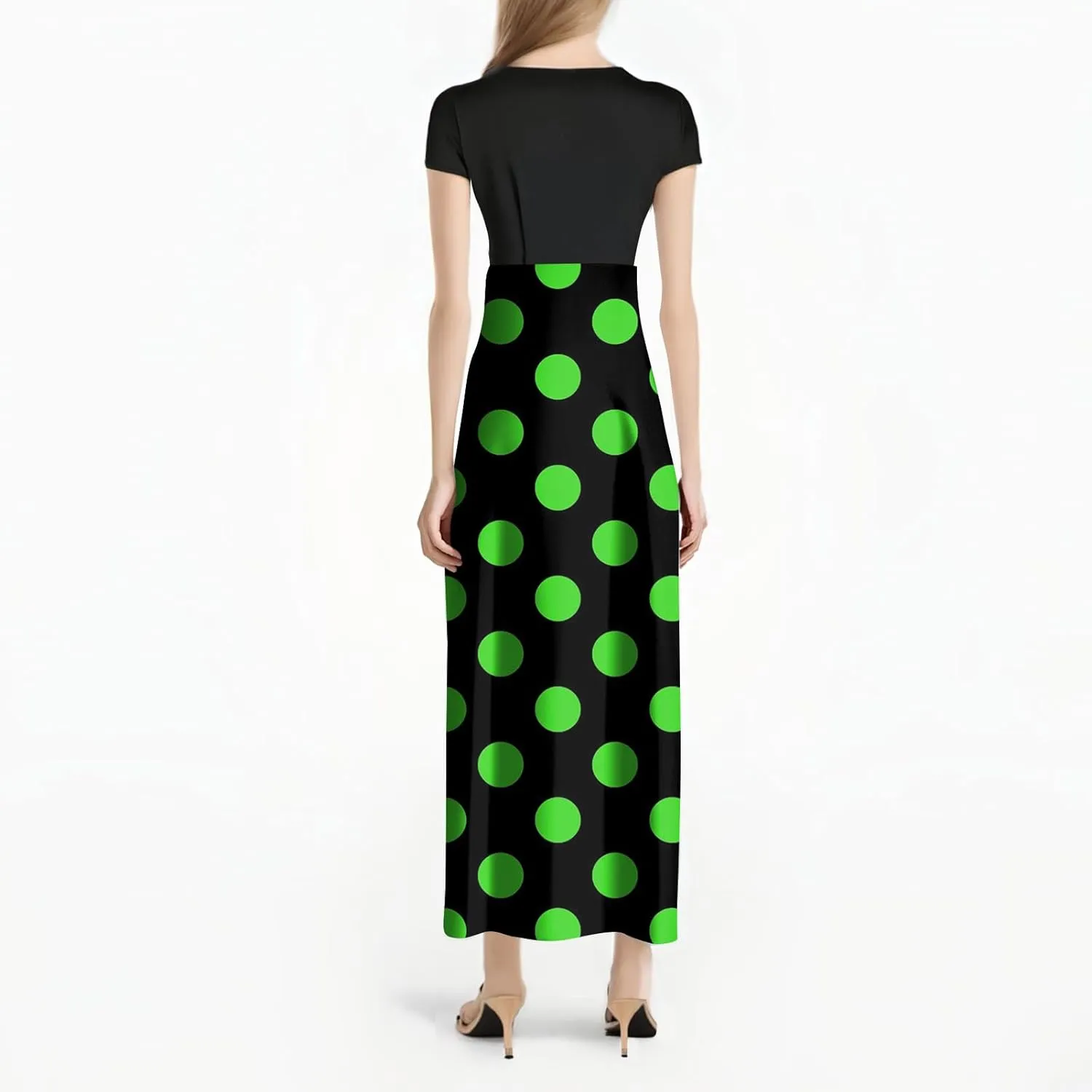 Women's Summer Dresses 2025 Trendy Solid Color Polka Dot Print Round Neck Short Sleeve Maxi Dress, S-3XL