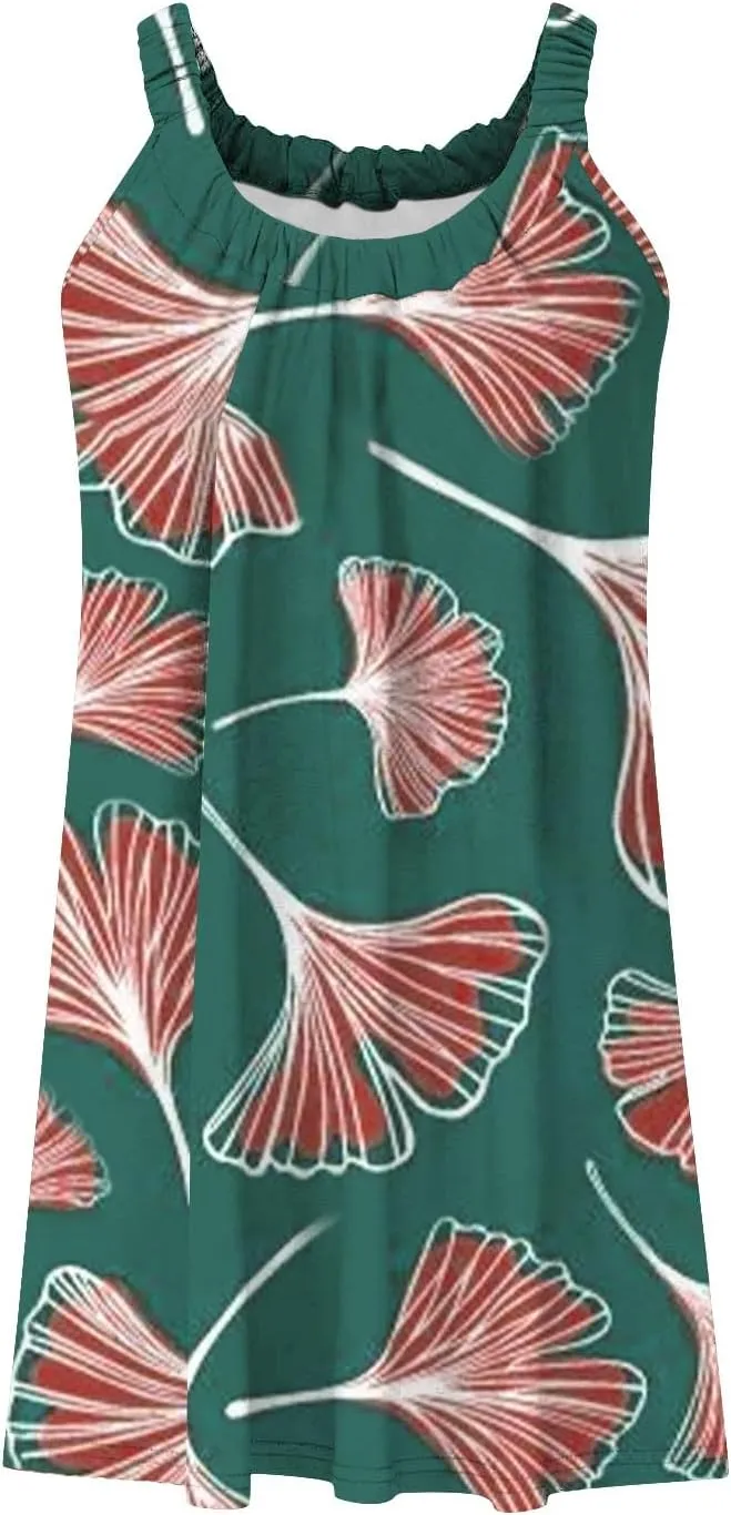 Womens Summer Dresses Bohemian Floral Tank Beach Halter Dress Casual Sleeveless Flowy Vacation Tshirt Sundresses