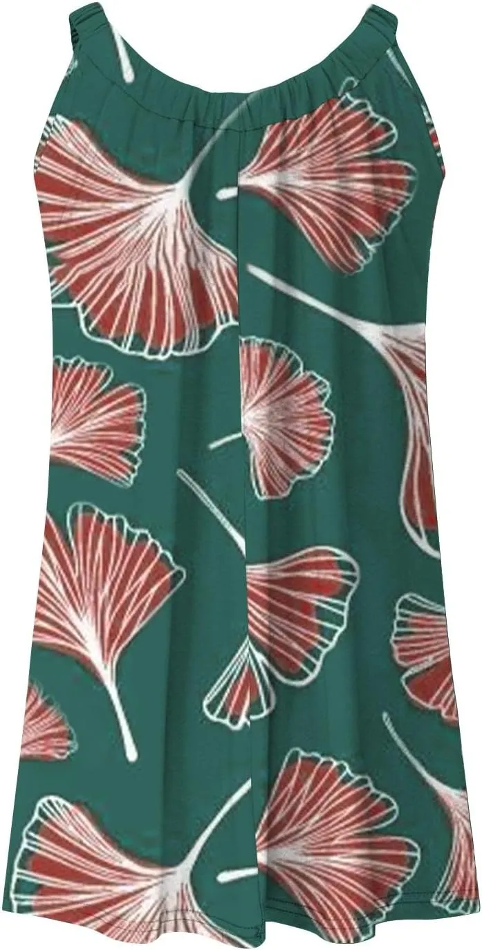 Womens Summer Dresses Bohemian Floral Tank Beach Halter Dress Casual Sleeveless Flowy Vacation Tshirt Sundresses
