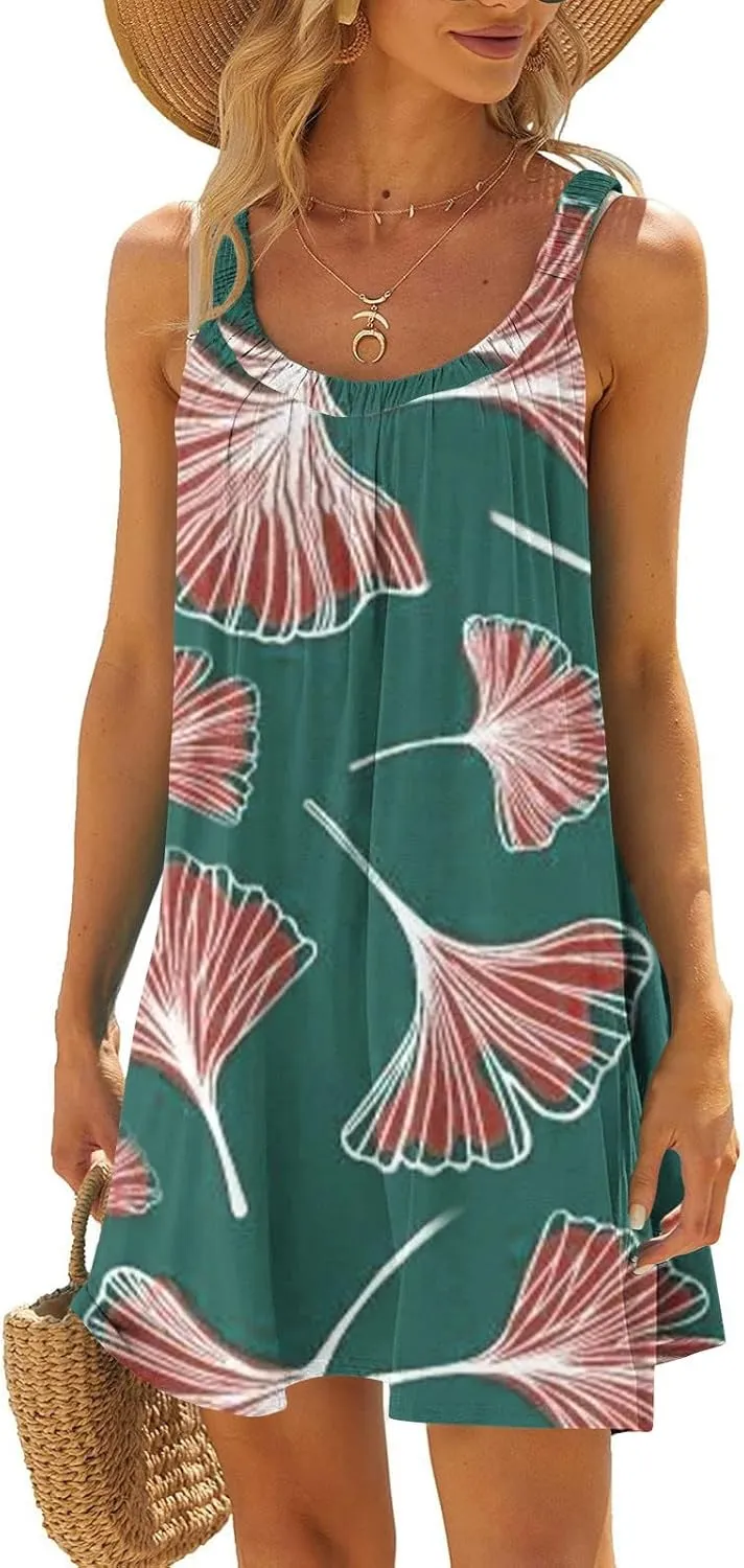 Womens Summer Dresses Bohemian Floral Tank Beach Halter Dress Casual Sleeveless Flowy Vacation Tshirt Sundresses