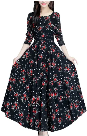 Womens Summer Dresses Maxi Dress Swing Boho Beach Vacation Clothes Sundress Casual Beach Crewneck Short Sleeve