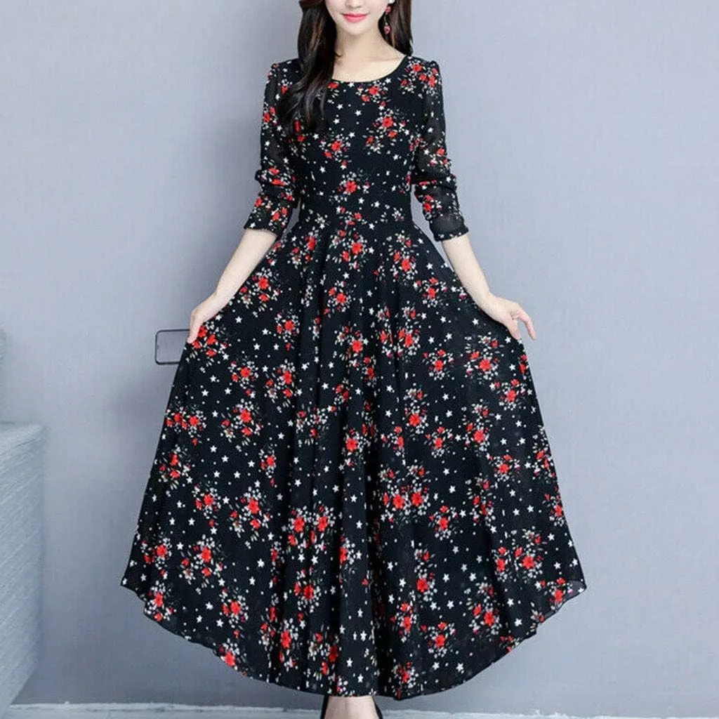 Womens Summer Dresses Maxi Dress Swing Boho Beach Vacation Clothes Sundress Casual Beach Crewneck Short Sleeve