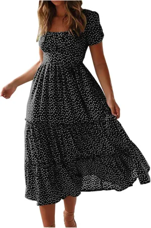 Womens Summer Dresses midi Polka dot Dress Short Sleeve Ruffle Boho Dress Casual Trendy Vacation Elegant Sundress