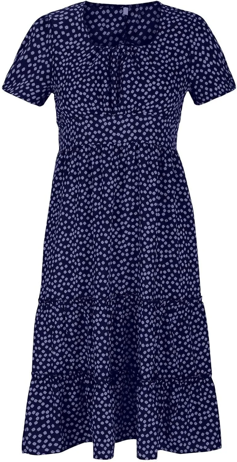Womens Summer Dresses midi Polka dot Dress Short Sleeve Ruffle Boho Dress Casual Trendy Vacation Elegant Sundress