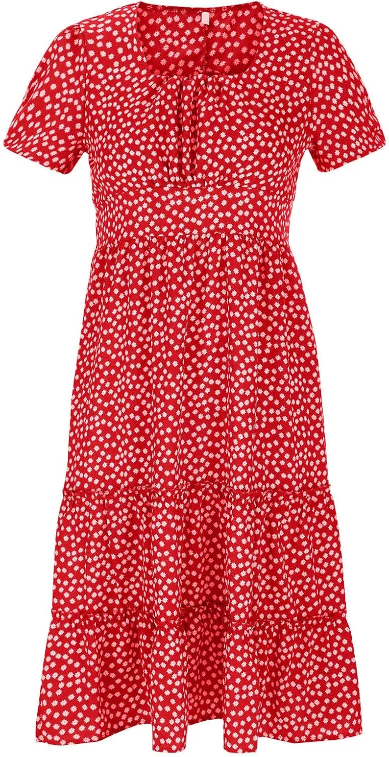 Womens Summer Dresses midi Polka dot Dress Short Sleeve Ruffle Boho Dress Casual Trendy Vacation Elegant Sundress