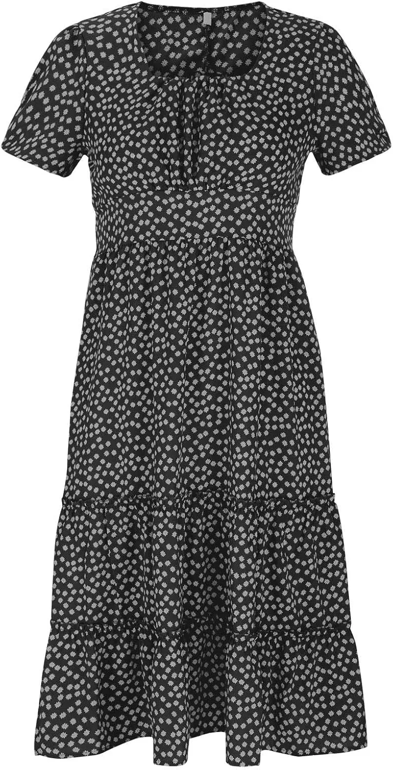 Womens Summer Dresses midi Polka dot Dress Short Sleeve Ruffle Boho Dress Casual Trendy Vacation Elegant Sundress