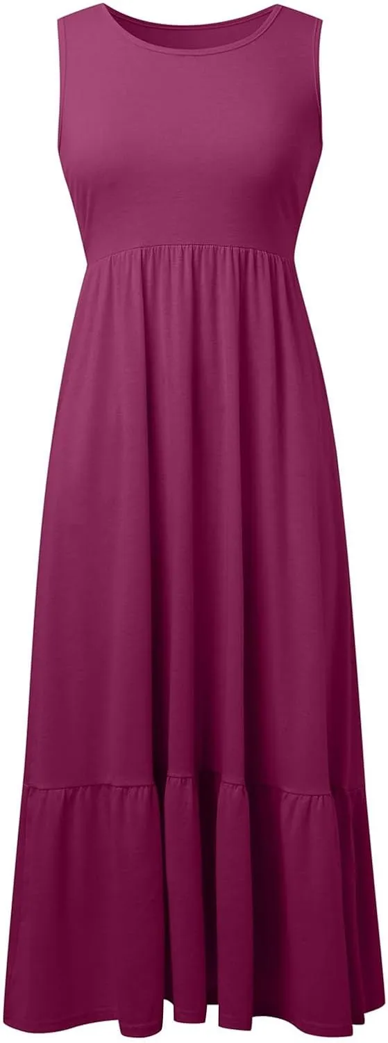 Women's Summer Dresses Sleeveless Casual Boho Maxi Long Dress Square Neck Smocked Floral Beach Vacation Sundresses 4