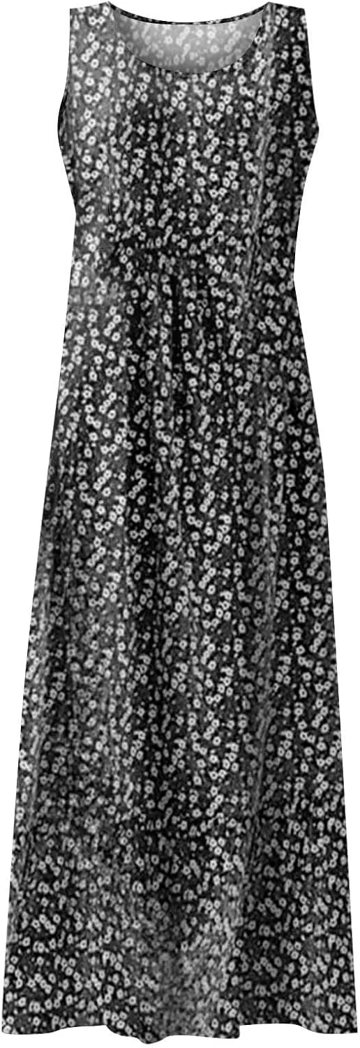 Women's Summer Floral Dresses Plus Size Dresses for Curvy Women Casual Midi Dress Sleeveless Wedding Guest Dresses