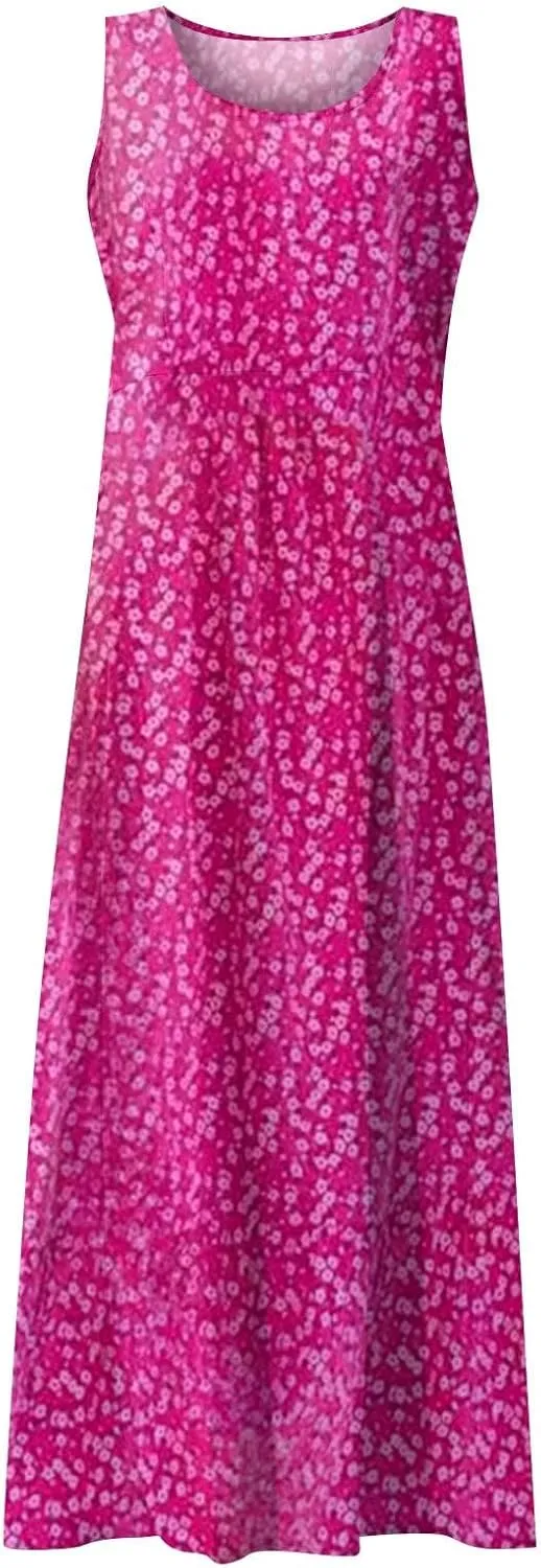 Women's Summer Floral Dresses Plus Size Dresses for Curvy Women Casual Midi Dress Sleeveless Wedding Guest Dresses