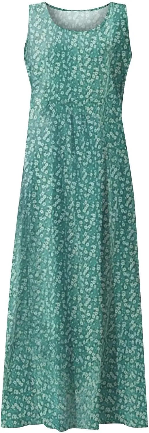 Women's Summer Floral Dresses Plus Size Dresses for Curvy Women Casual Midi Dress Sleeveless Wedding Guest Dresses