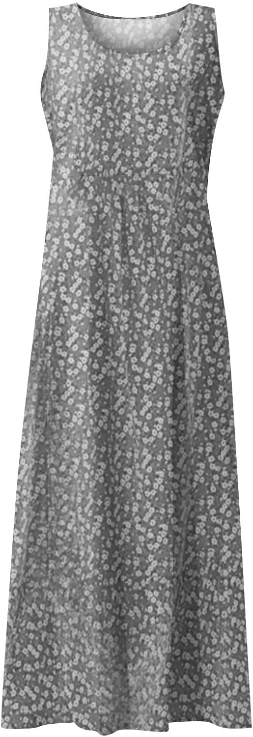 Women's Summer Floral Dresses Plus Size Dresses for Curvy Women Casual Midi Dress Sleeveless Wedding Guest Dresses