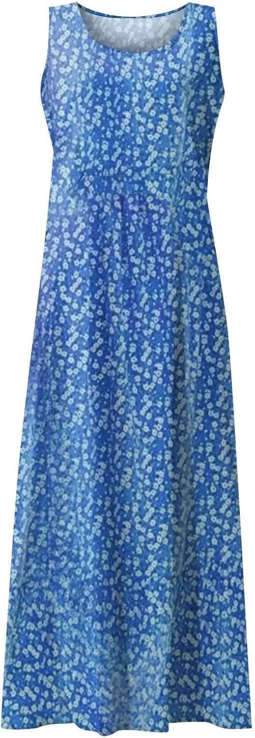 Women's Summer Floral Dresses Plus Size Dresses for Curvy Women Casual Midi Dress Sleeveless Wedding Guest Dresses
